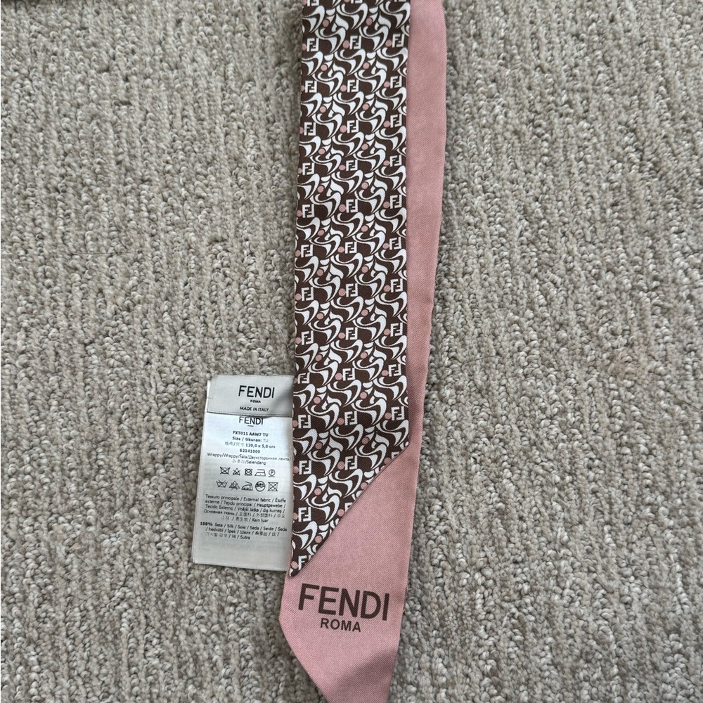 Fendi Pink and Brown FF Logo Silk Twilly Tie